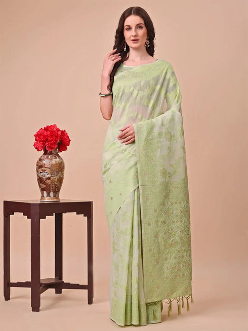 Deeva Sarees Light Green Cotton Saree
